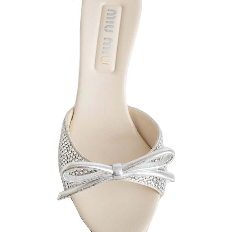 Mules - Miu Miu Leather Crystals - Silver