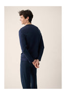 Ensemble Pyjama Haut Et Pantalon Bleu Marine En Coton - Pyjama Haut Manches Longues Superbe Et Bas De Pyjama Long Indomptable Marine