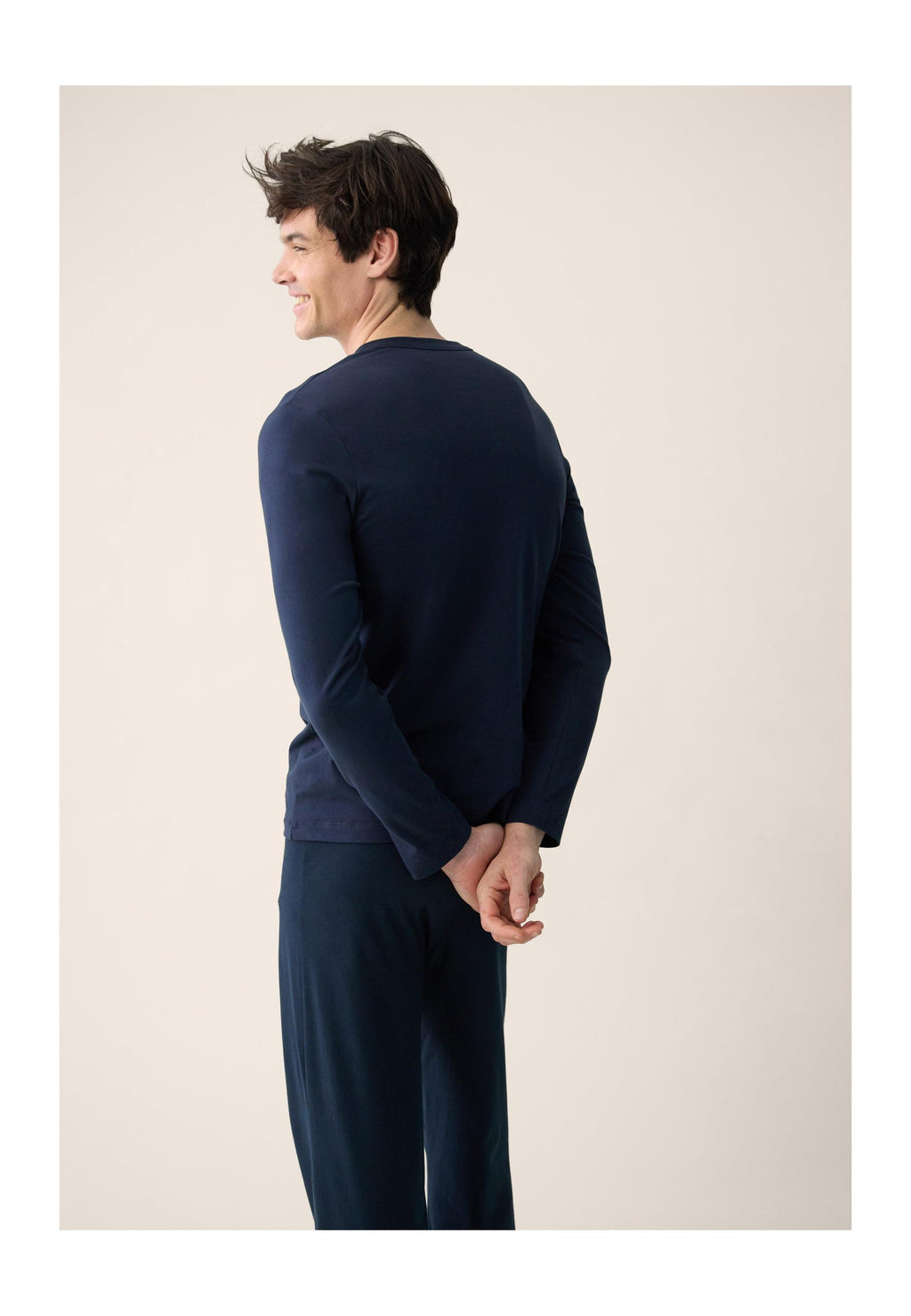 Superbe Long-Sleeved Top And Indomptable Long Bottoms Cotton Pyjama Set - Navy