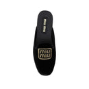 Mules - Miu Miu Logo Embroidered Slip-On - Black