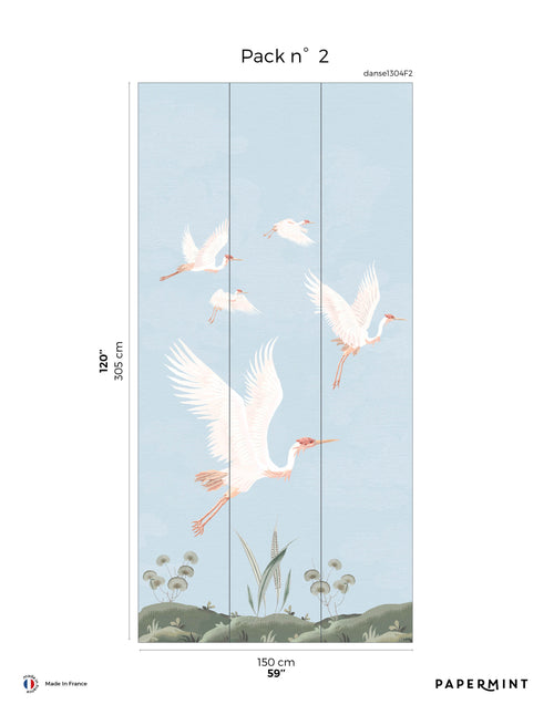 Fresque La Danse des Hérons - Bleu Dragée