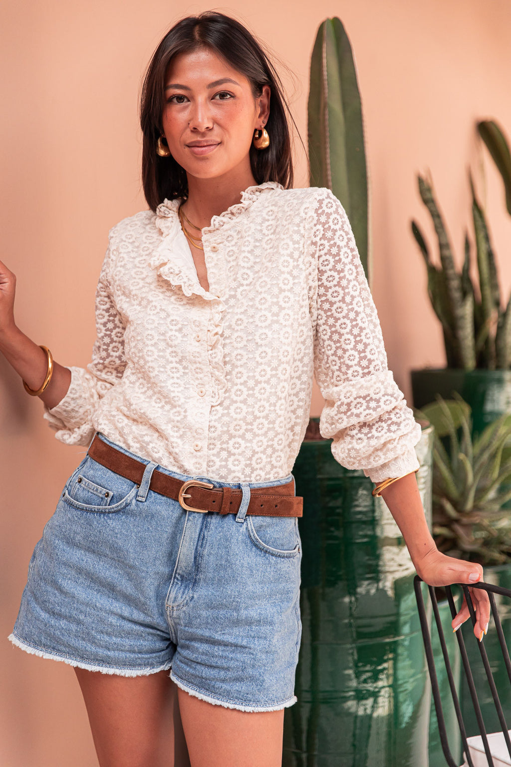 DARCY Ecru - Blusa in pizzo