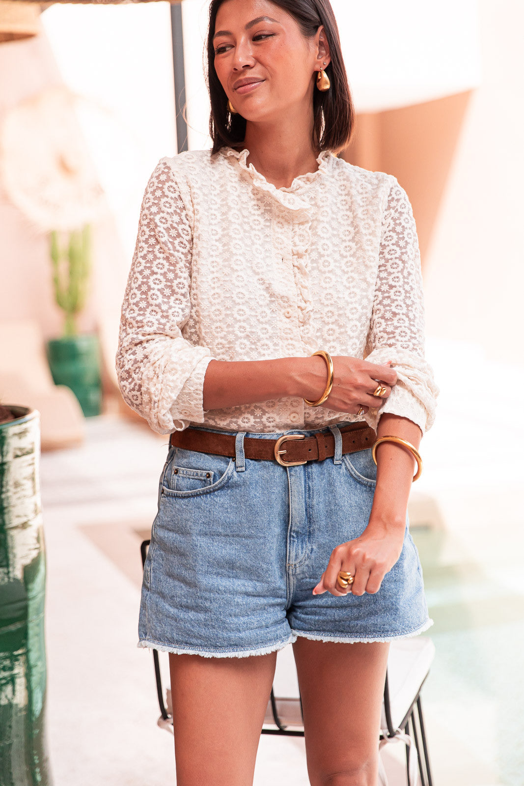 DARCY Ecru - Blusa in pizzo