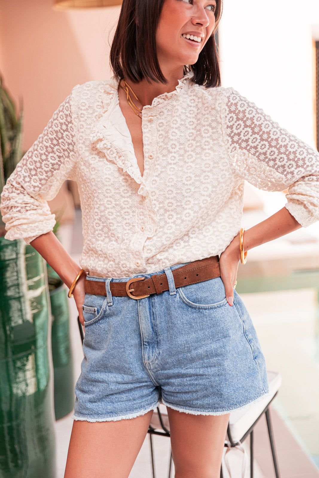 DARCY Ecru - Blusa in pizzo