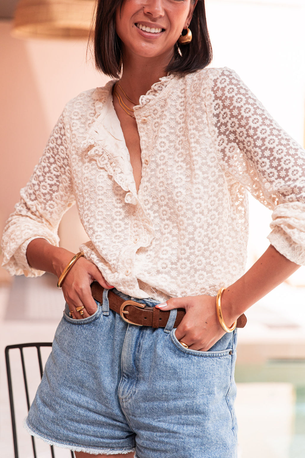 DARCY Ecru - Blusa in pizzo