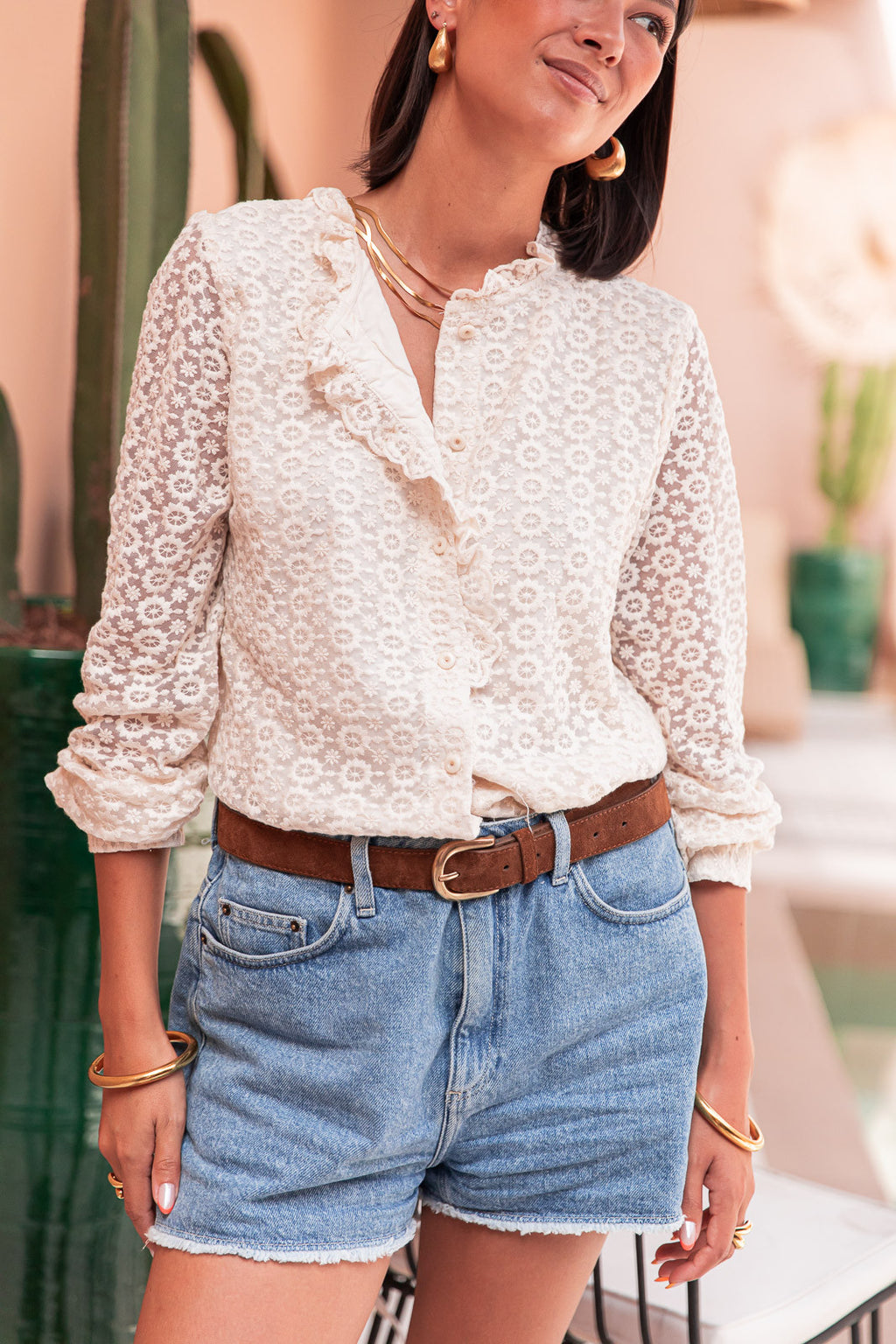 DARCY Ecru - Blusa in pizzo