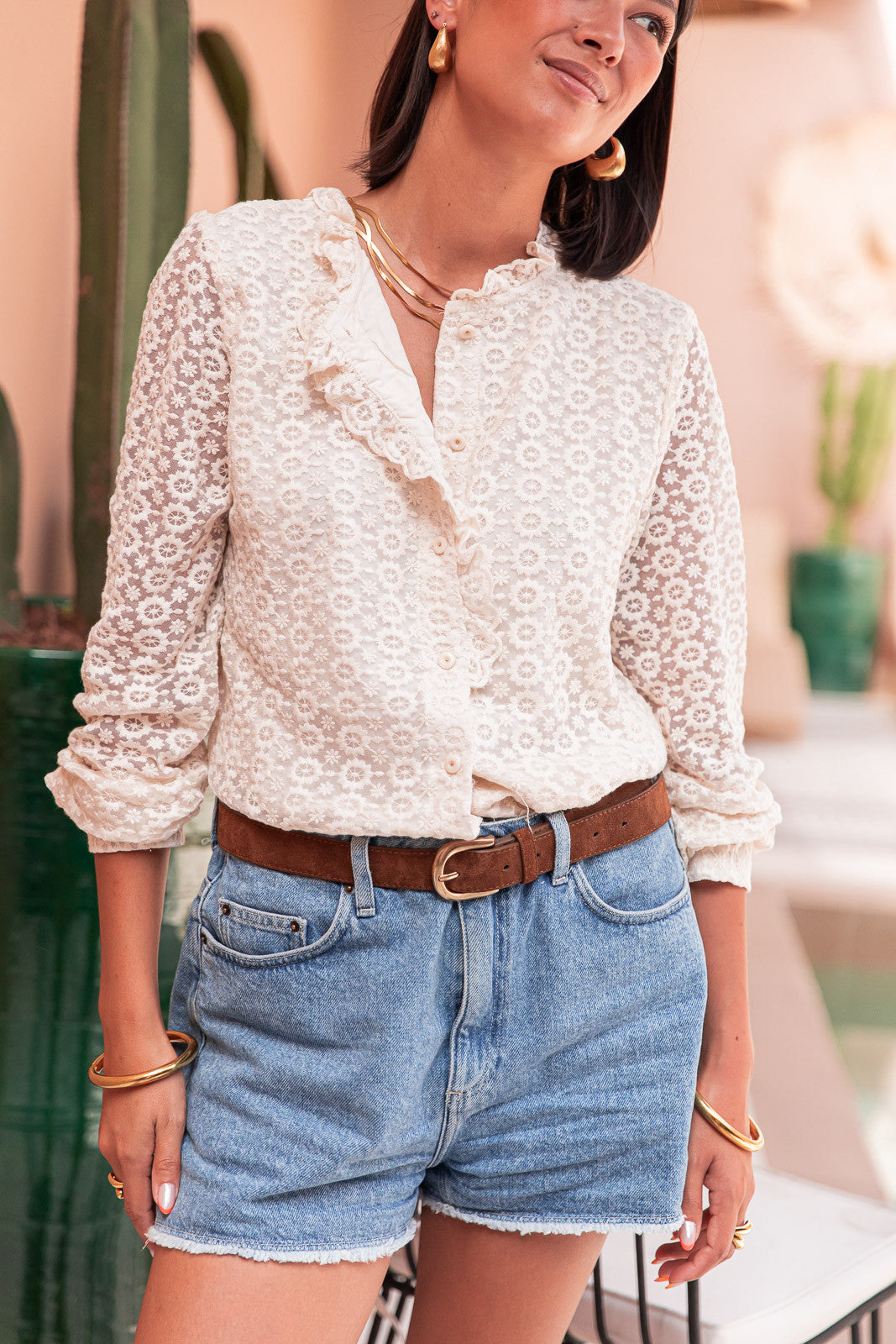 DARCY Ecru - Blusa in pizzo