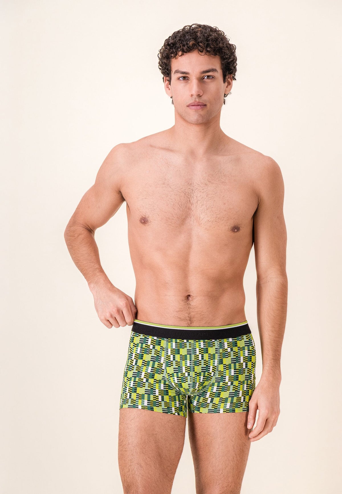 Set di 5 Boxer Intrecci in Cotone - Giallo Anice Verde Foresta Verde Salvia Antracite Nero