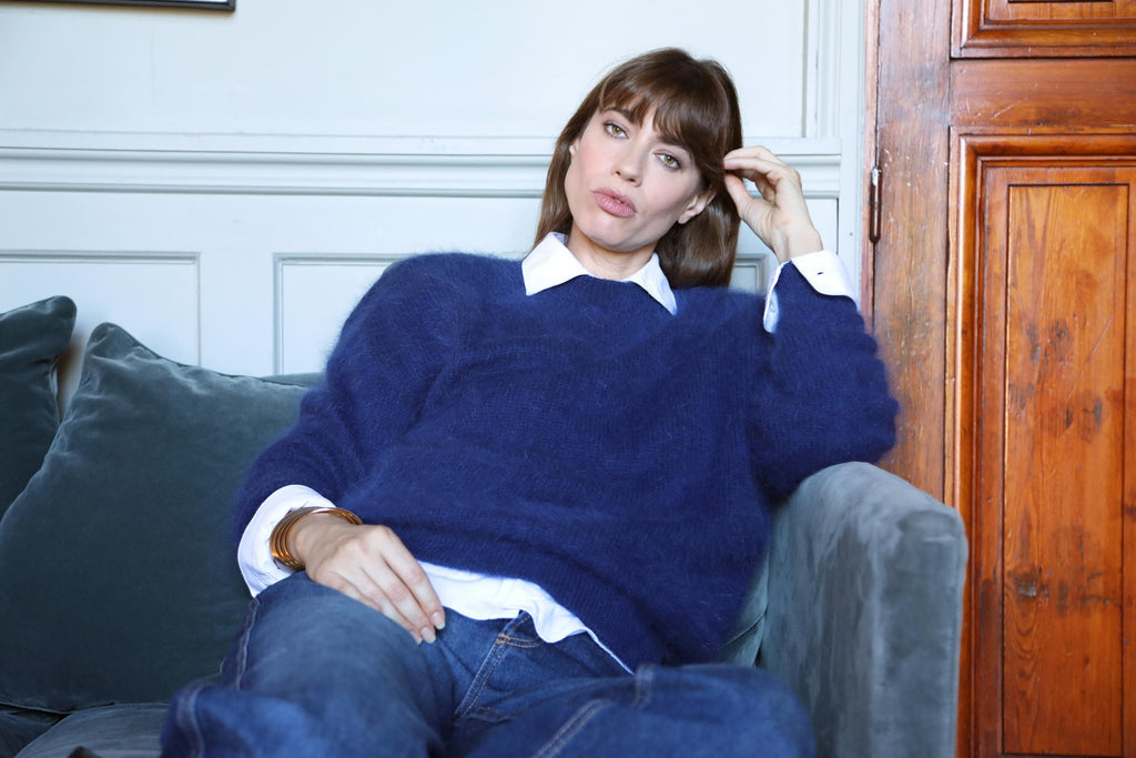 Jersey Pipa de angora azul marino
