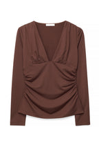 Top Deep Neckline Long Sleeve - Marron