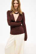 Top Deep Neckline Long Sleeve - Marron