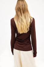 Top Deep Neckline Long Sleeve - Marron