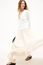 Top Deep Neckline Long Sleeve - Blanc
