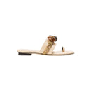 Delphine Nude Flat Toe Sandal featuring earthy beads and a comfortable wide strap, embodying nature's serene tones.