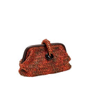 Delphine Ruggine pouch bag in ruggine raffia, showcasing rustic charm and natural elegance for any outfit.