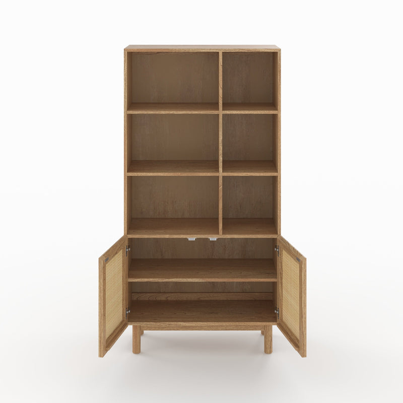 Bibliothèque Delya en bois massif de mindi et rotin