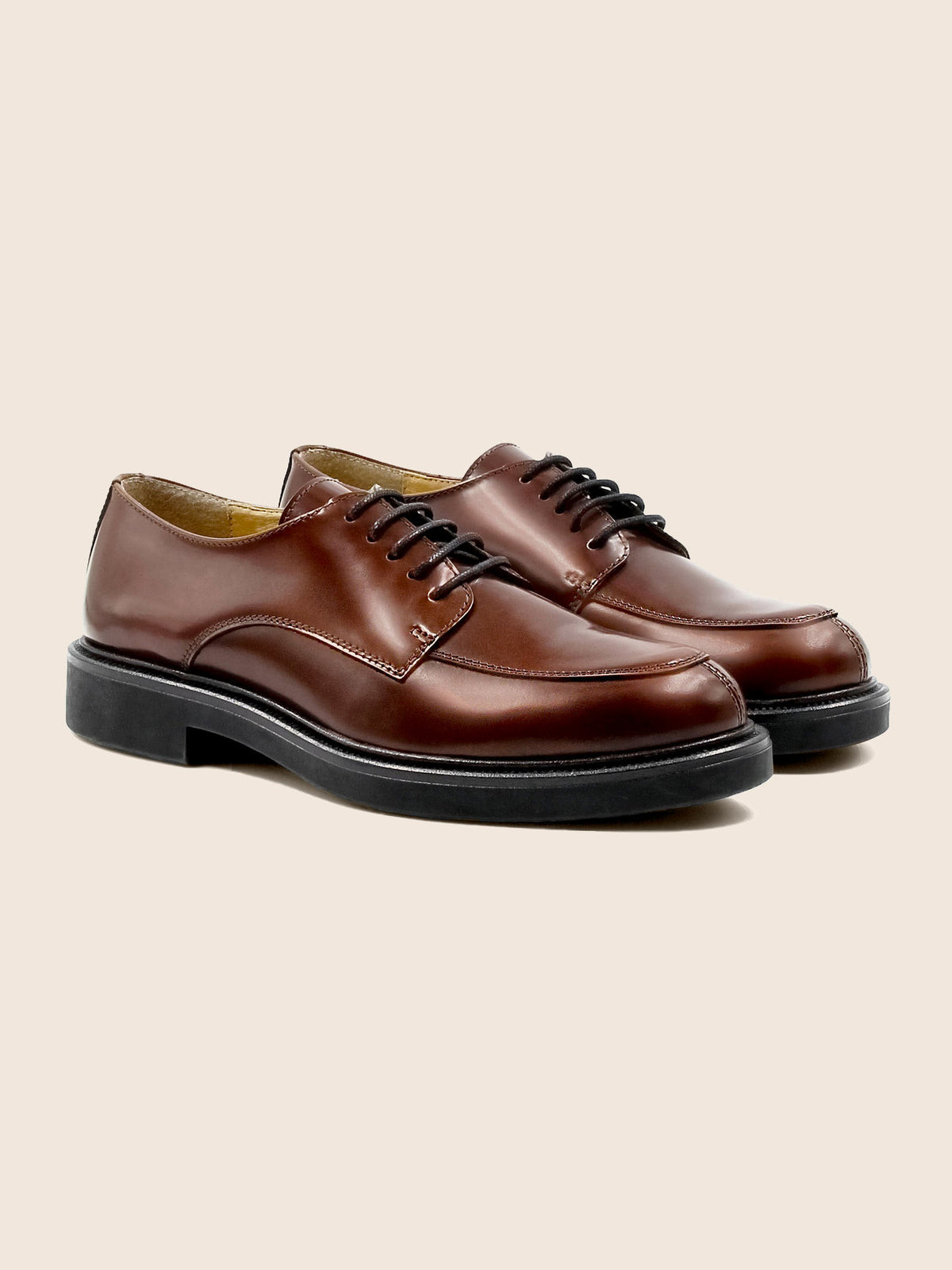Derbies Cuir Brillant Cognac - Femme