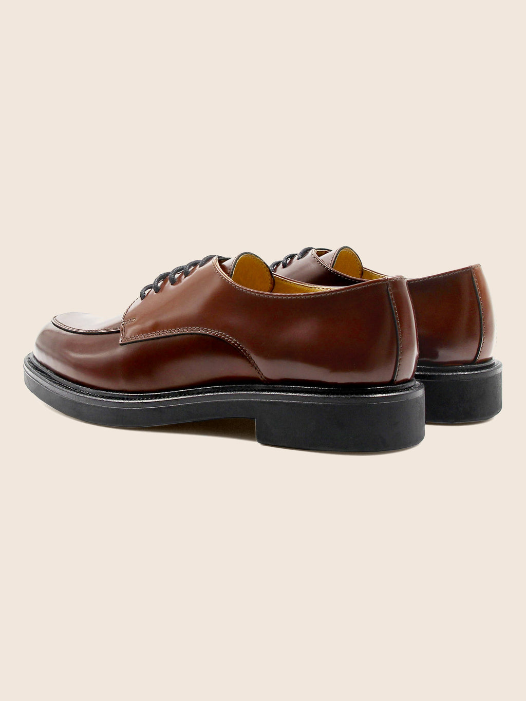 Derbies Cuir Brillant Cognac - Femme