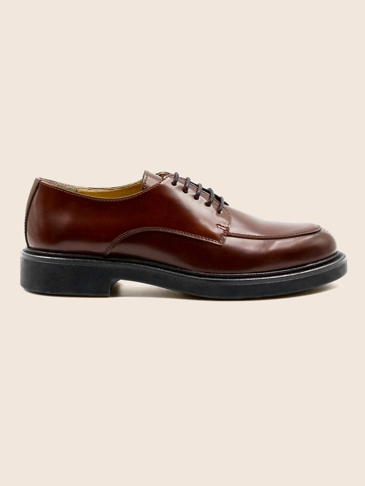 Derbies Cuir Brillant Cognac - Femme