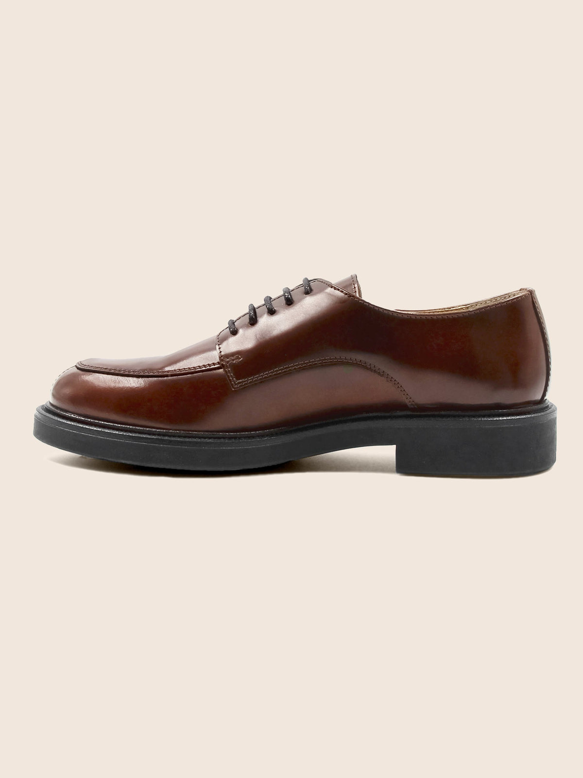 Derbies Cuir Brillant Cognac - Femme