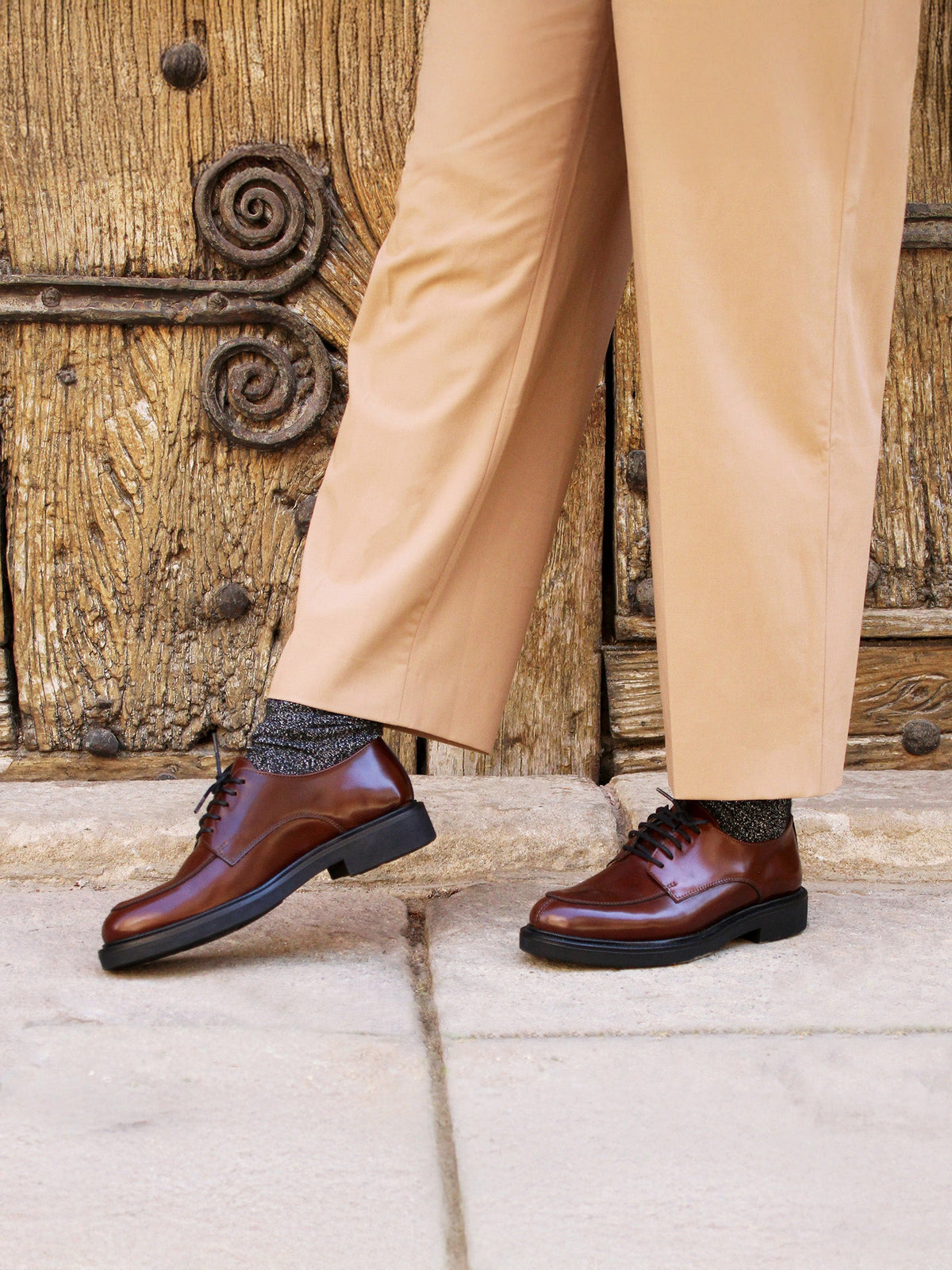 Derbies Cuir Brillant Cognac - Femme