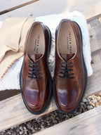 Derbies Cuir Brillant Cognac - Femme