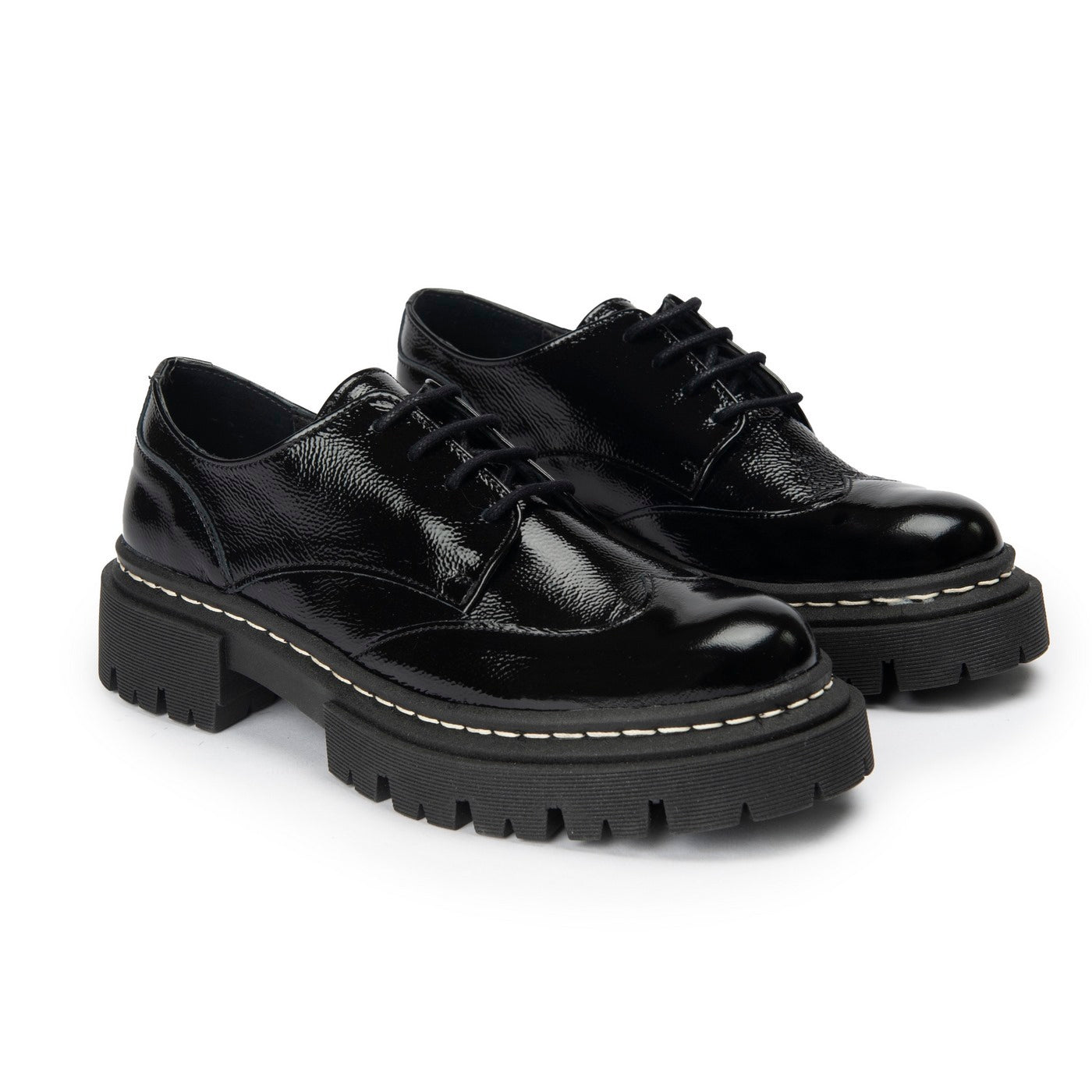 Anaki - Debby Derby Shoes - Crinkled Patent Black