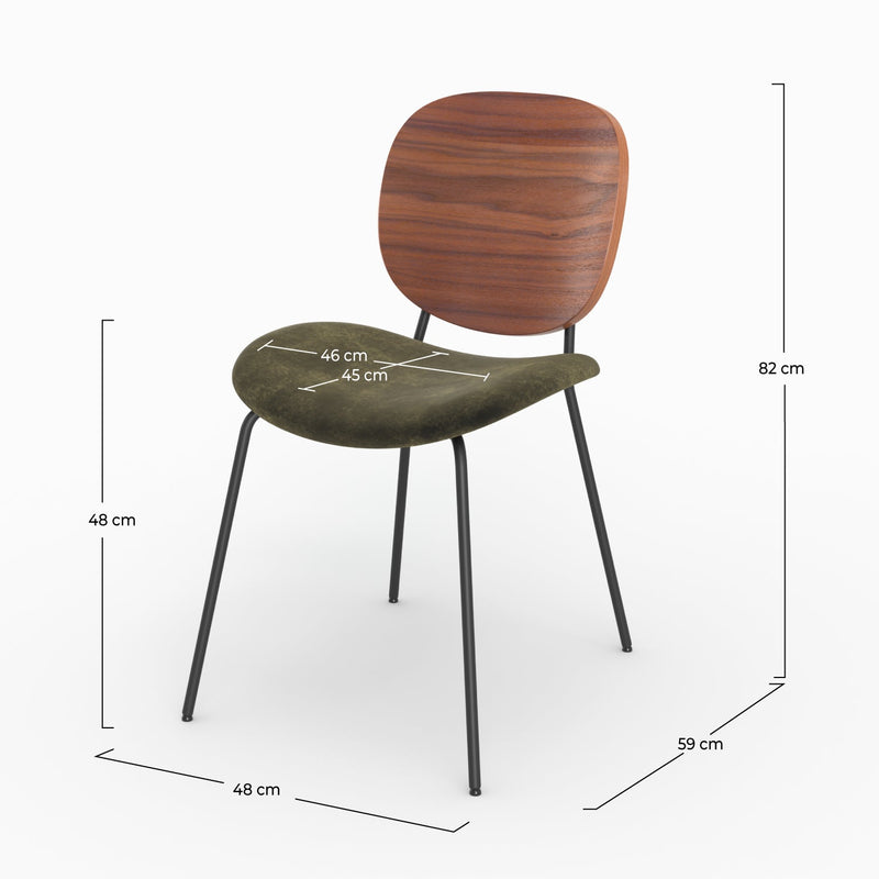 Chaise Simone en velours vert kaki (lot de 2)