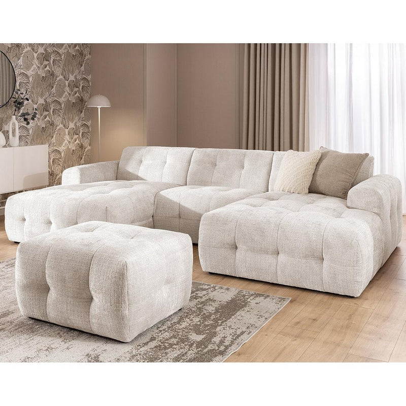 Diane - Sofá panorámico en forma de U - 6 plazas - Terciopelo texturizado - Beige