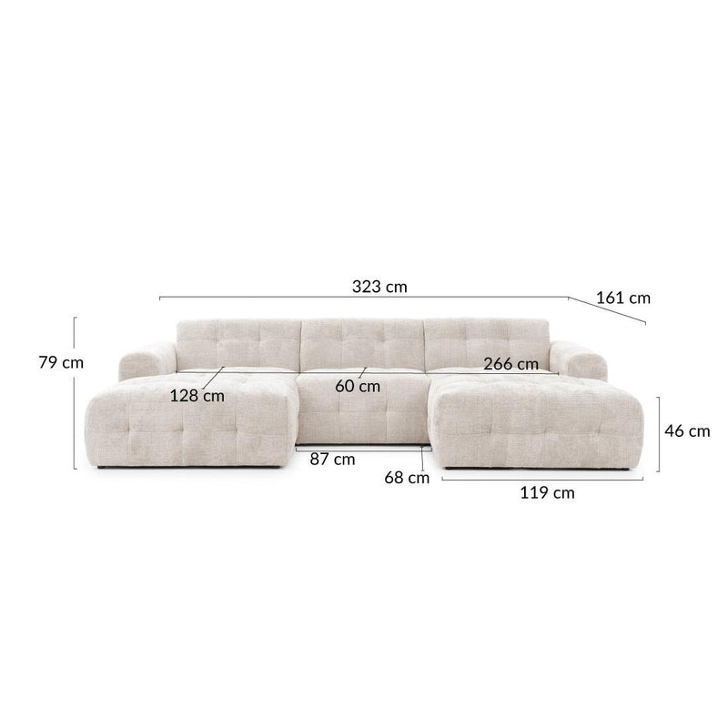 Diane - Sofá panorámico en forma de U - 6 plazas - Terciopelo texturizado - Beige
