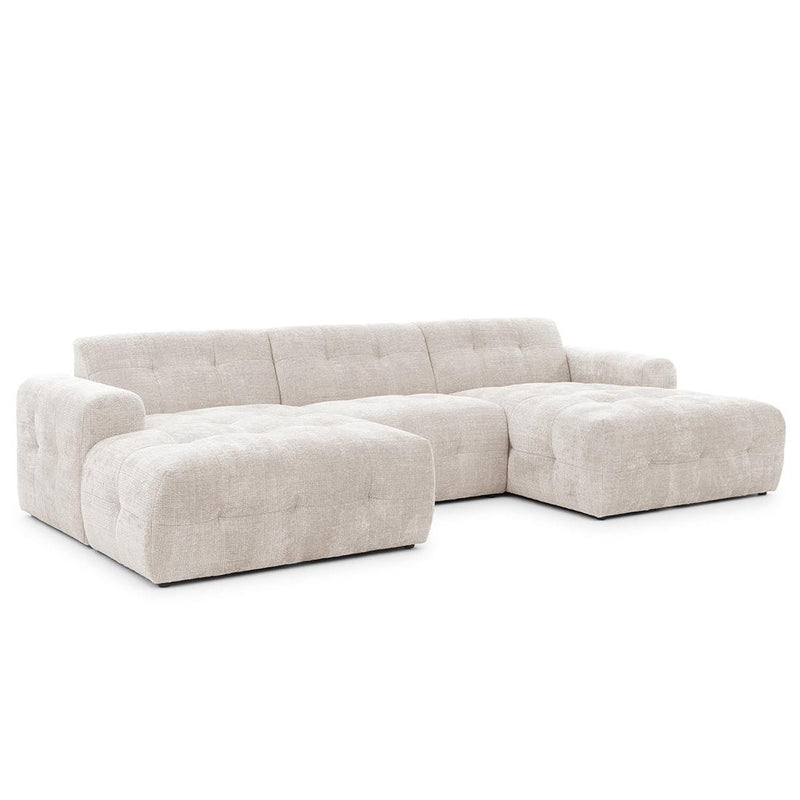 Diane - Sofá panorámico en forma de U - 6 plazas - Terciopelo texturizado - Beige