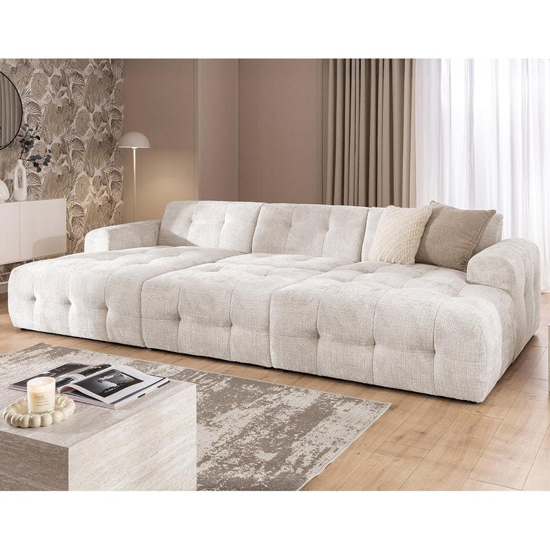 Diane - Sofá panorámico en forma de U - 6 plazas - Terciopelo texturizado - Beige