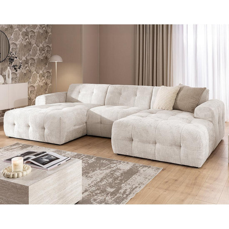 Diane - Sofá panorámico en forma de U - 6 plazas - Terciopelo texturizado - Beige