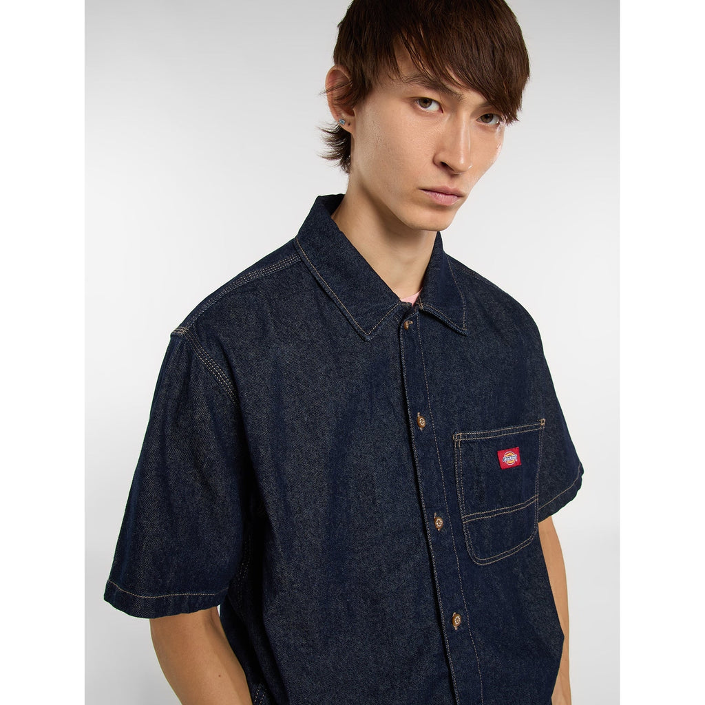 Camicia In Denim A Maniche Corte - Fog Blue
