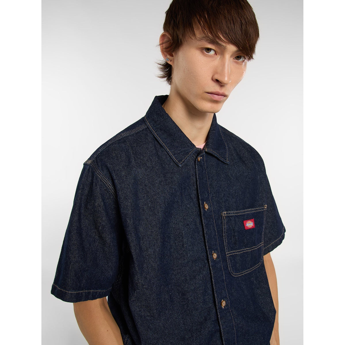 Camicia In Denim A Maniche Corte - Fog Blue