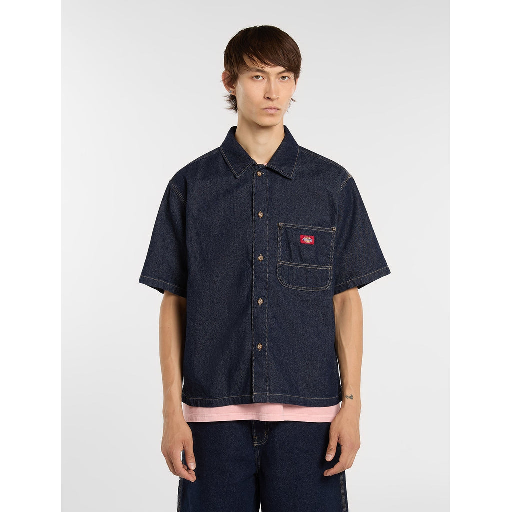 Camicia In Denim A Maniche Corte - Fog Blue