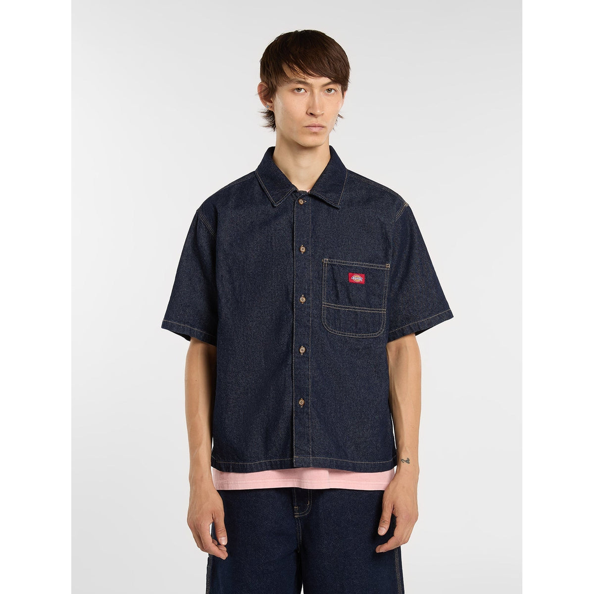 Camicia In Denim A Maniche Corte - Fog Blue