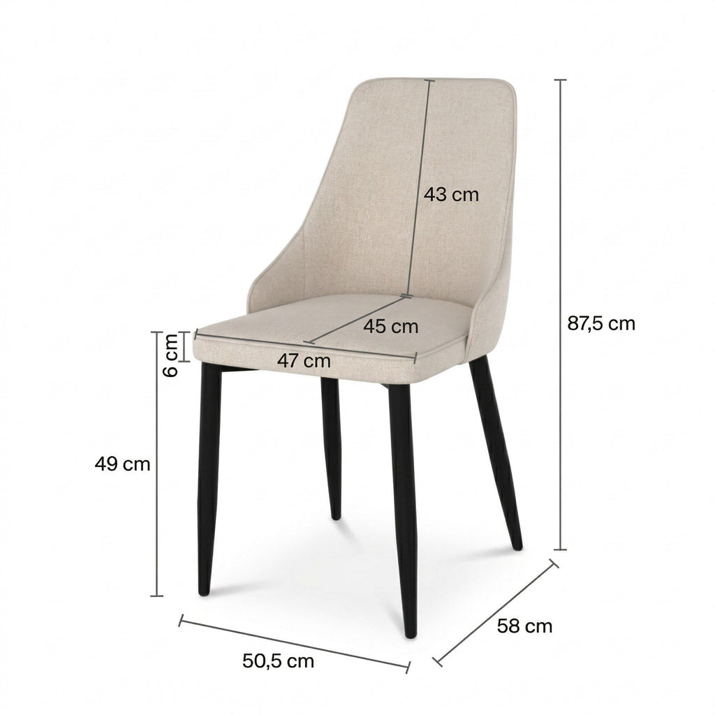 Pipo - Conjunto de 2 Sillas de Tela Beige y Patas de Metal