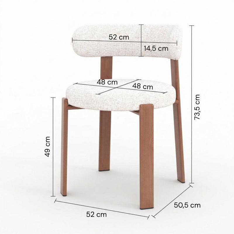 Lot de 2 chaises Aura en tissu texturé greige, pieds en métal effet bois