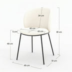 Bulle - Set of 2 Chairs in Soft White Fabric, Black Metal Legs