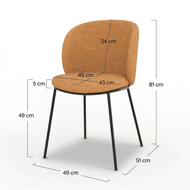 Lot de 2 chaises Bulle en tissu jaune moutarde, pieds métal noir