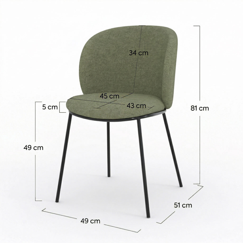Bulle - Conjunto de 2 sillas de tela verde caqui, patas de metal negro
