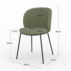 Bulle - Conjunto de 2 sillas de tela verde caqui, patas de metal negro