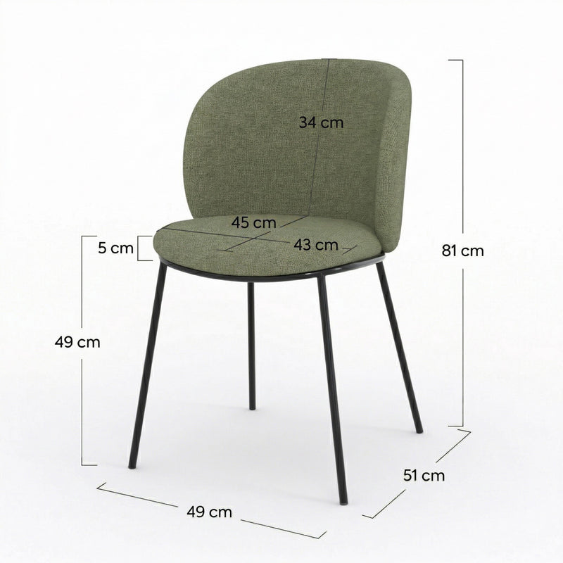Lot de 2 chaises Bulle en tissu vert kaki, pieds métal noir