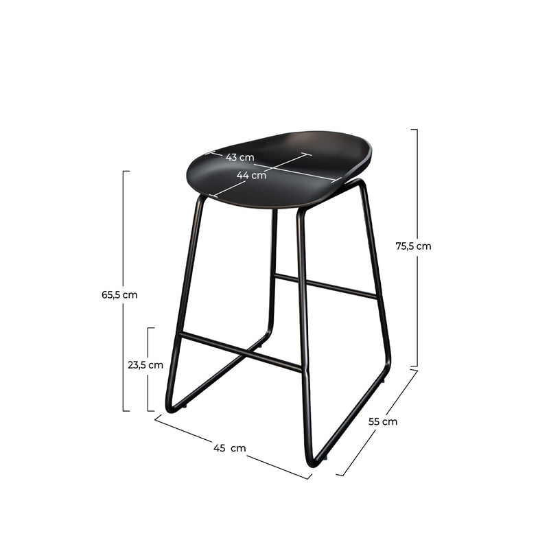 Chaise de bar mi-hauteur Yoshi noire 65.5 cm (lot de 2)