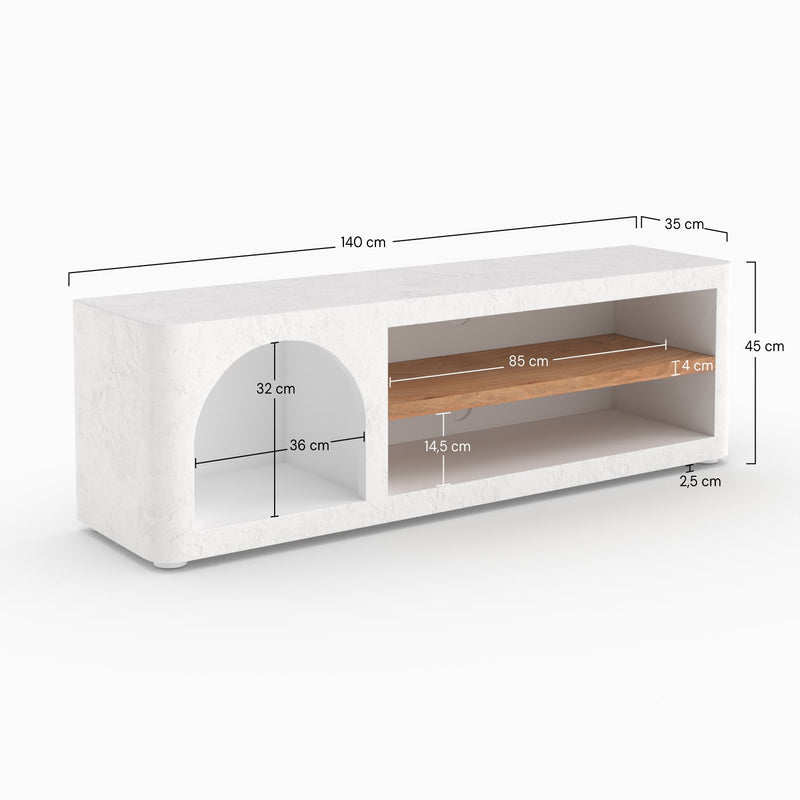 Meuble TV Fira en plâtre blanc cassé 140 cm