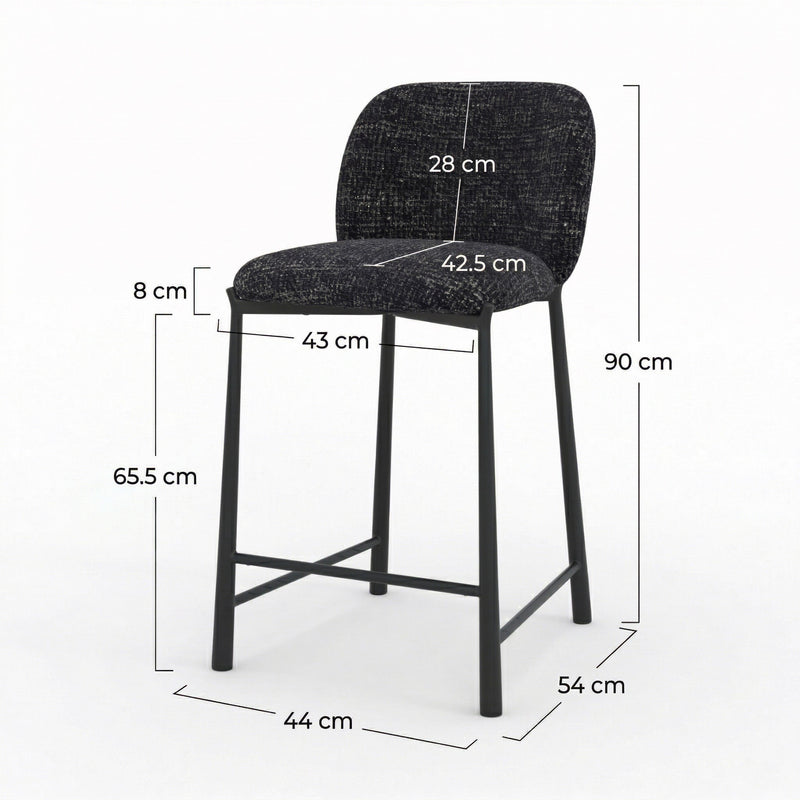 Lot de 2 chaises Bento pour ilot central 65,5 cm en tissu texturé noir