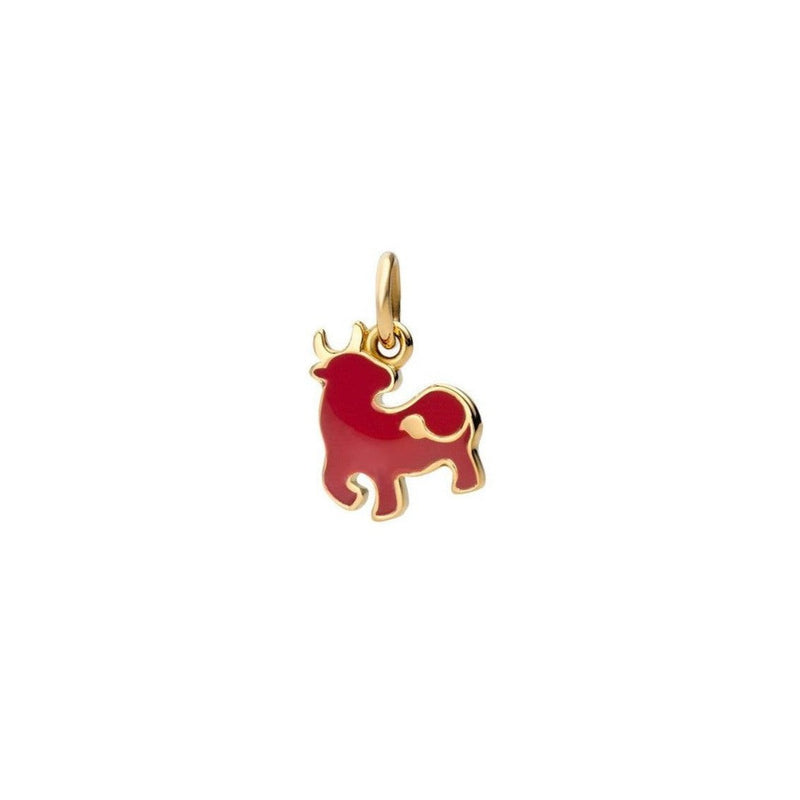 Charm Ox - Yellow Gold & Red Enamel