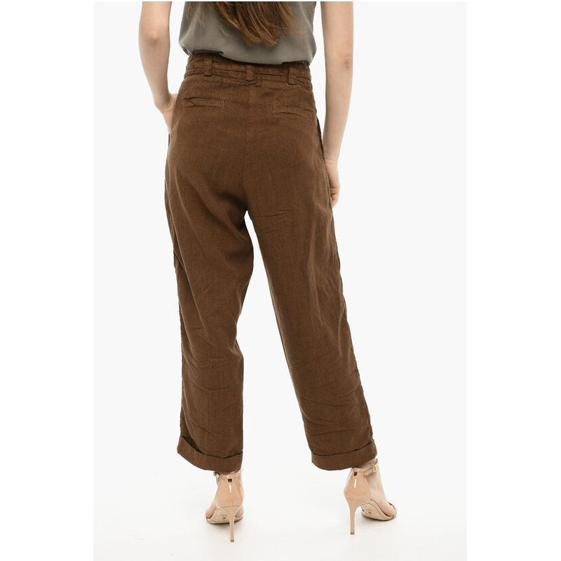 Doluble Pants Pleated Linen And Cotton With Belt