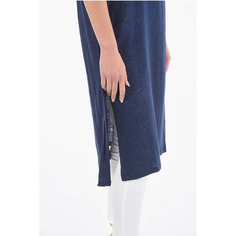 Robe Double Side Split-Hem Linen Oversized Slub Tee